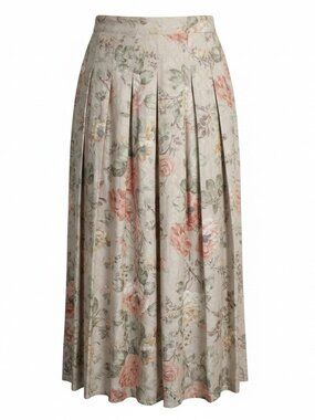 Vintage 70s Nilani Floral Print Pleated MIDI Skirt With Pocket High Rise Sz 16